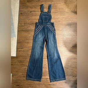 NWOT Women’s Free People overalls with rainbow detail, size 2. Flare leg.